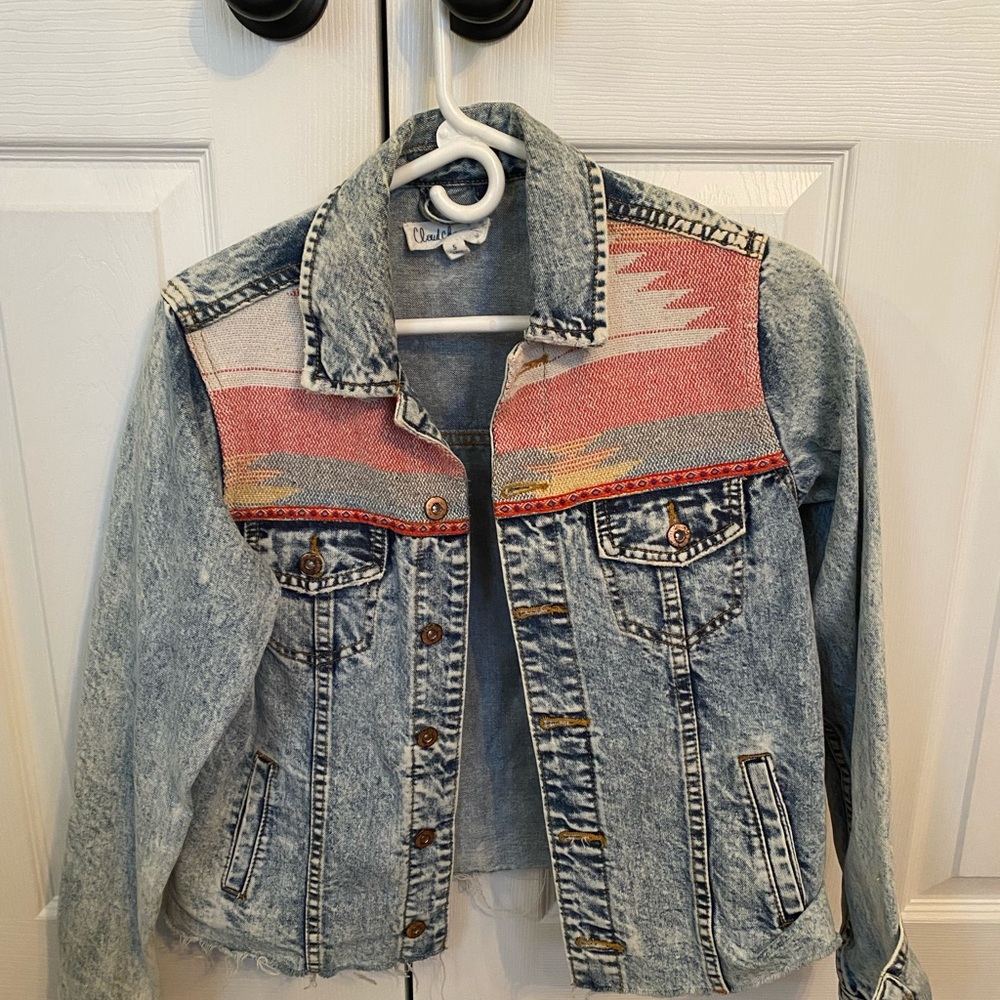 Denim Jacket with Southwestern Pattern